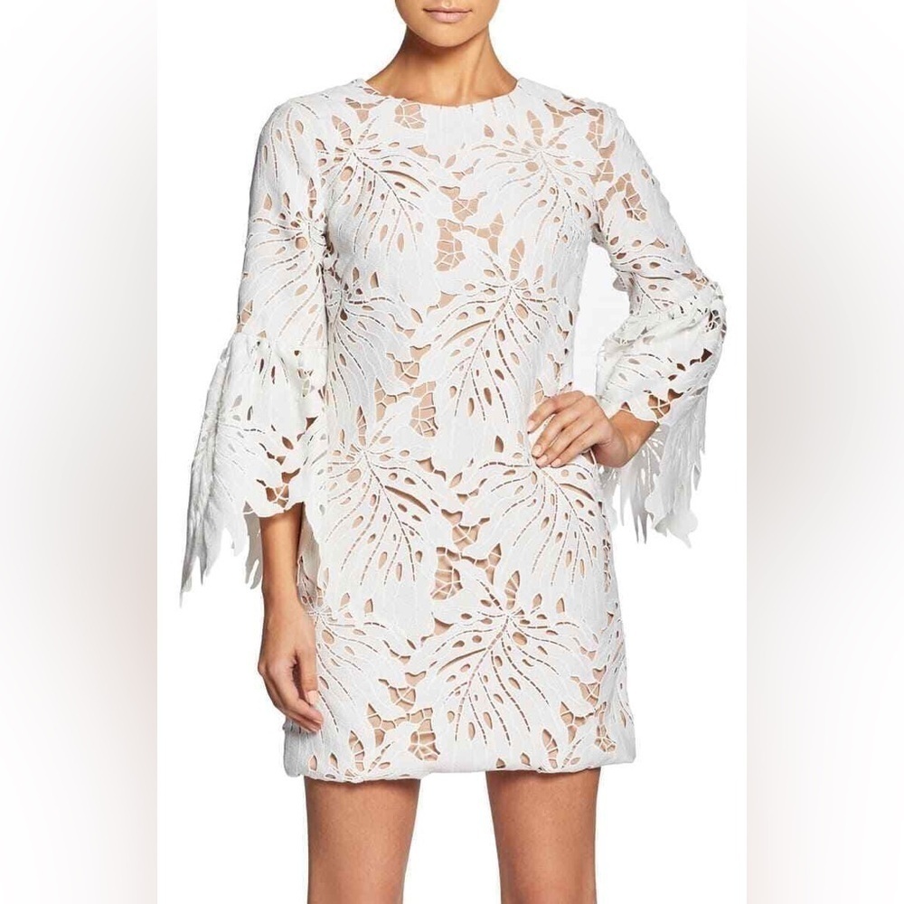 Dress The Population White Nude Bell Sleeve Dress